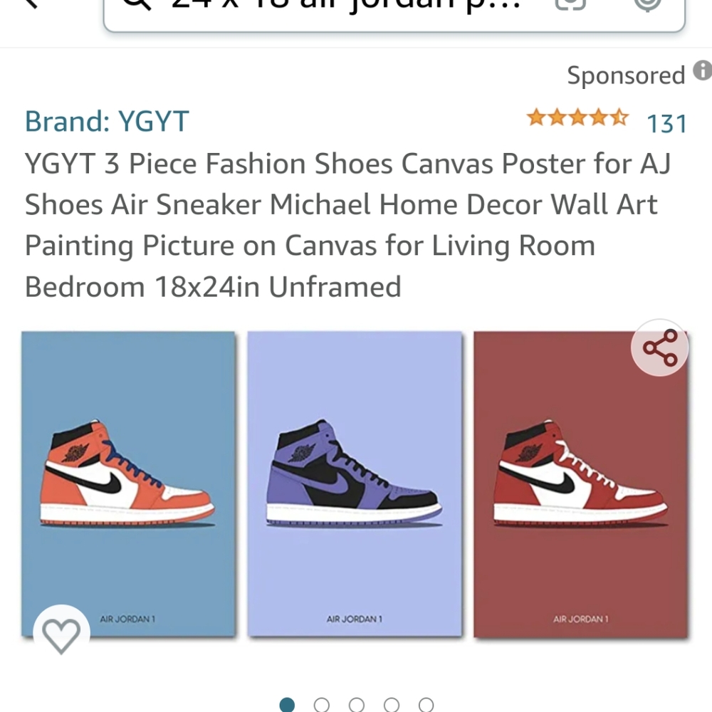 Lot of 3, 24 in x 18 in, Nike Air Jordan Canvas Prints